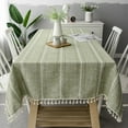 thumbnail image 2 of Cotton Linen Stripe Tassel Tablecloth Stain Resistant Dust-Proof Table Cover for Kitchen Dinning Tabletop Decoration Rectangular, 2 of 10