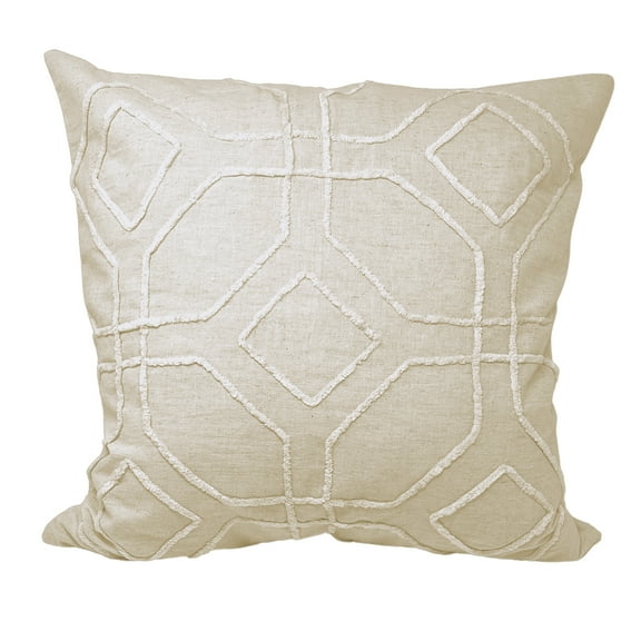 natural tone on tone geometric pillow with hand applied details 18x18”