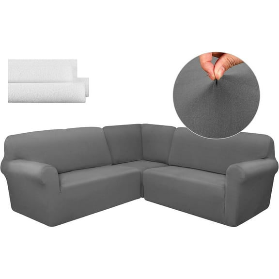 3 Pcs L Shaped Couch Covers for Sectional Corner Sofa Stretch 5 Seat Washable Corner Sofa Slipcover Sectional Couch Protector for Living Room(Dark Gray,Milk Silk)