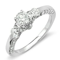 Dazzlingrock Collection 1.01 Carat (ctw) 14k Round Diamond Ladies 3 Stone Bridal Engagement Ring, White Gold, Size 7.5