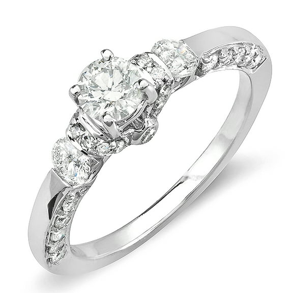 Dazzlingrock Collection 1.01 Carat (ctw) 14k Round Diamond Ladies 3 Stone Bridal Engagement Ring, White Gold, Size 7.5