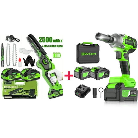 TASHHAR 8 Inch Cordless Electric Chainsaw 2 Battery with 1/2'' Electric Impact Wrench Cordless Brushless Gun 600N. m Cost-Effective Combination