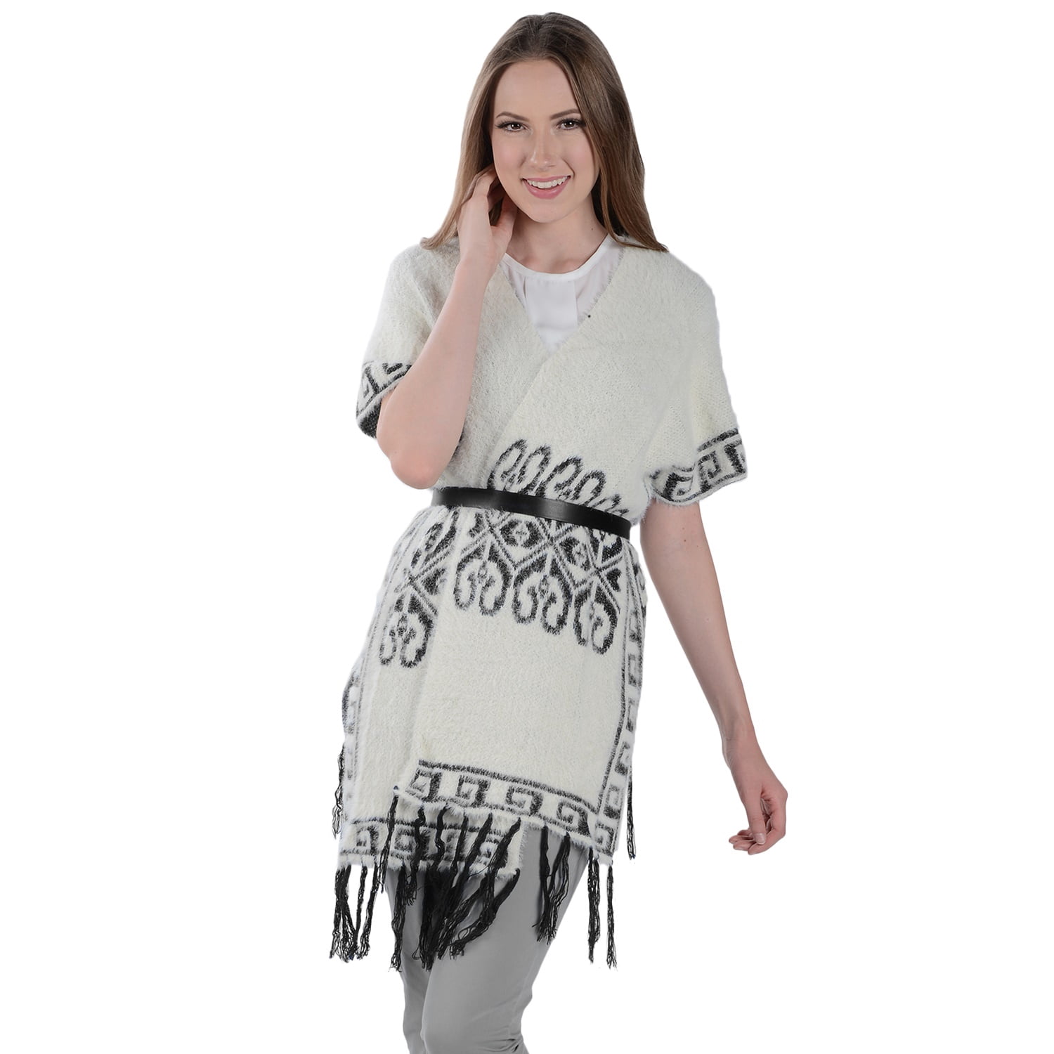 Knit Ruana Poncho Style Blanket Wrap Cape Scarf