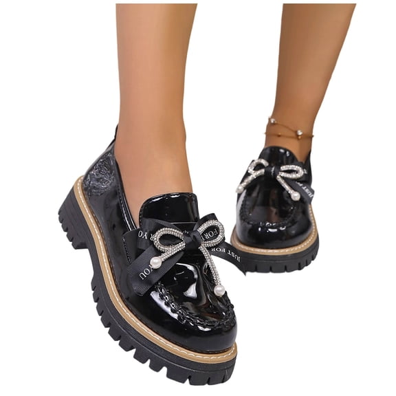 Chunky Loafers Penny Comfortable Business Casual Shoes Office Work Shoes for Ladies Slip-On Shoes Bow Leather Loafers Shoes for Women