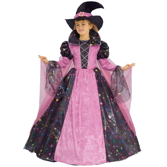 Disfraz de bruja estadounidense para niñas, color rosa y negro