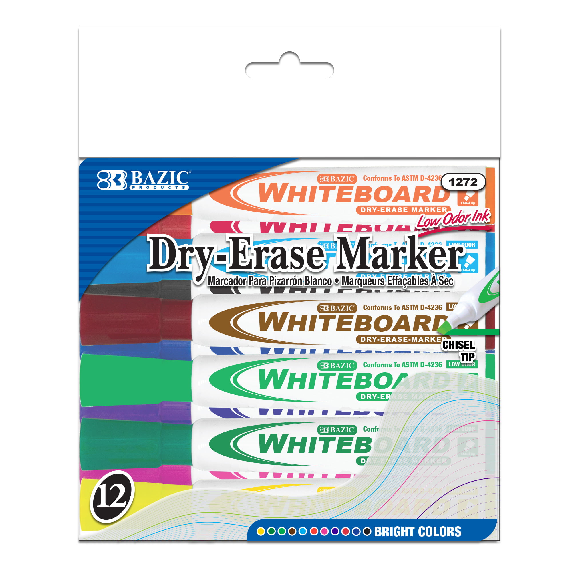 Bazic Low Odor Dry-Erase Whiteboard Markers Pack of 12 Chisel Tip Assorted 