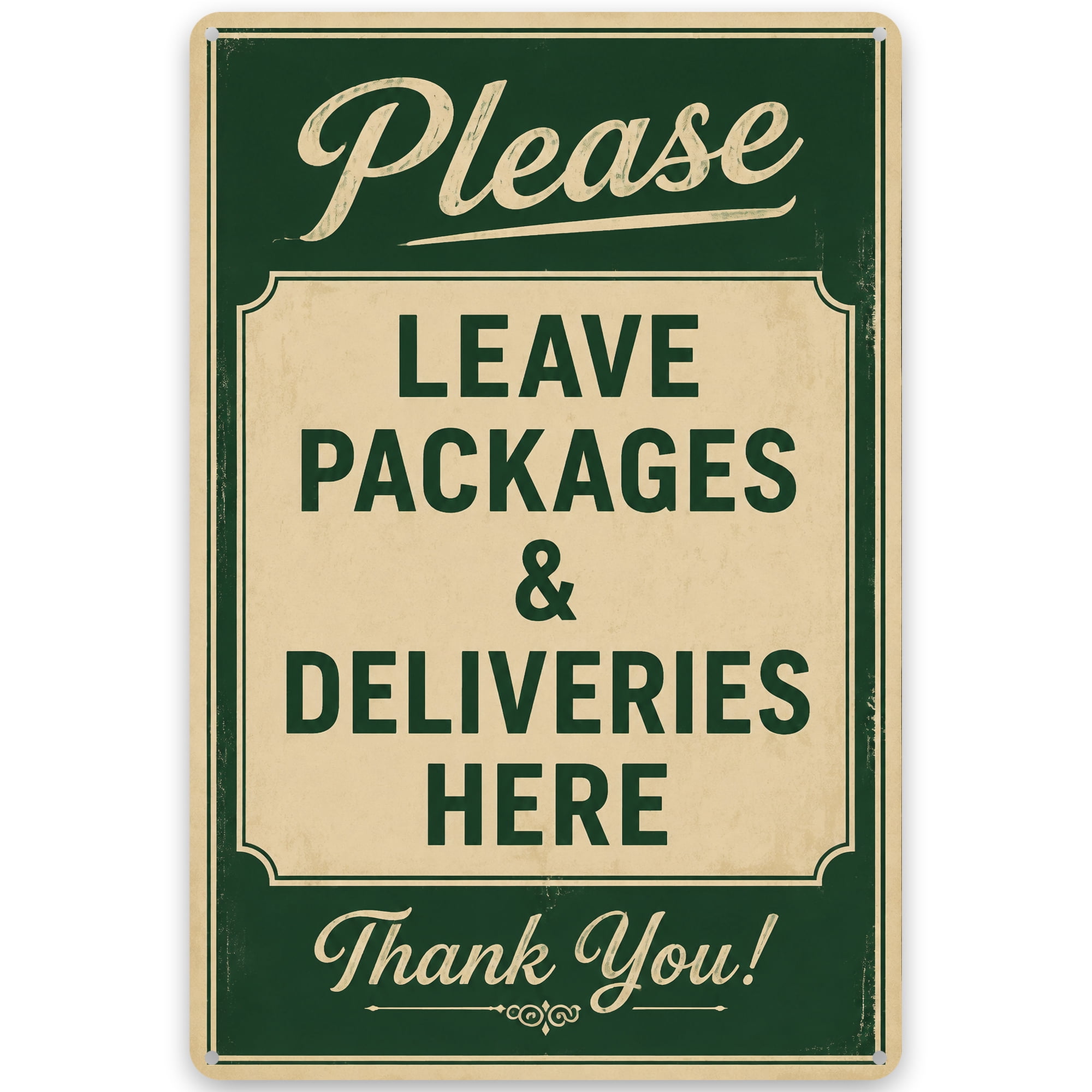 Vintage Style Metal Wall Decor Sign 8x12 | Please Leave Packages & Deliveries Here | Rustic Indoor/Outdoor Iron Plaque with Pre-Drilled Holes for Easy Hanging | Weather Resistant Home Decor