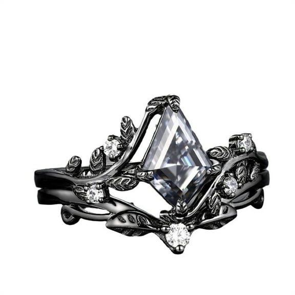 2Pcs/Set Modern Black Zircon Ring White Rhinestones Ring for Fashion Enthusiasts