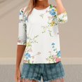 thumbnail image 7 of HLKJKLS Long Sleeve Shirts For Women 3/4 Sleeve Spring Print Round Neck Loose T Shirt Fashion Polyester Spandex Casual White S-3Xl, 7 of 7
