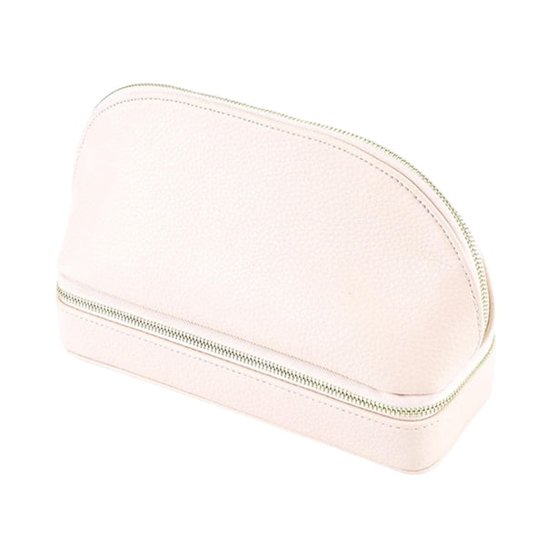 Estuche para joyas, neceser de maquillaje, organizador de joyas portátil con cremallera de metal para pendientes. Rosa