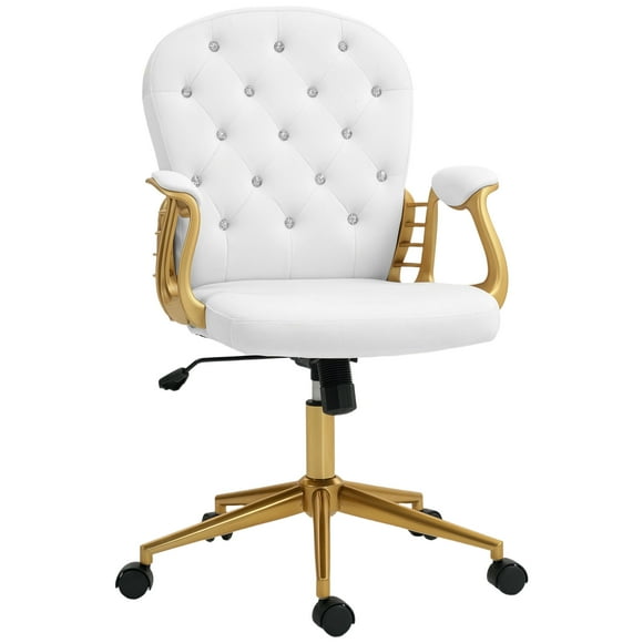 Vinsetto Chaise de bureau Chaise Vanity avec bouton Tufted dossier et les bras, blanc (Lot de 1)