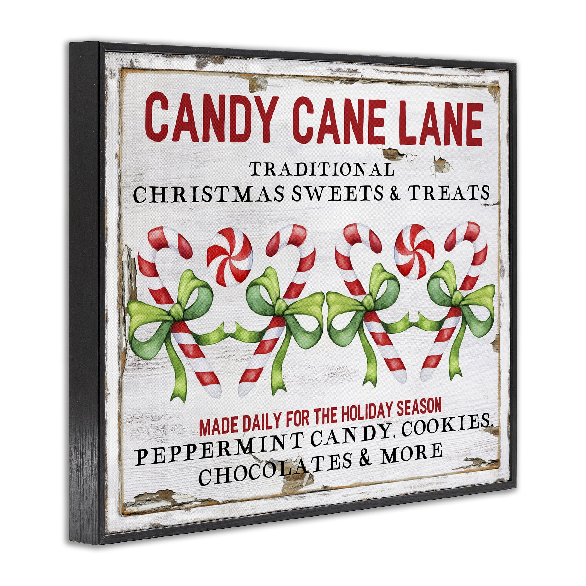 Stupell Industries Candy Cane Lane Sign Holiday Painting Black Framed Art Prints Wall Art, 14 x 11