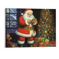 Creowell  - Canvas Wall Art Christmas Eve Santa Painting Artwork for Home Wall Decor,Stretched and Framed Ready to Hang -20x16 Inch