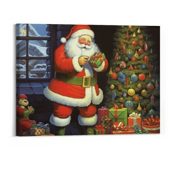 Creowell  - Canvas Wall Art Christmas Eve Santa Painting Artwork for Home Wall Decor,Stretched and Framed Ready to Hang -20x16 Inch