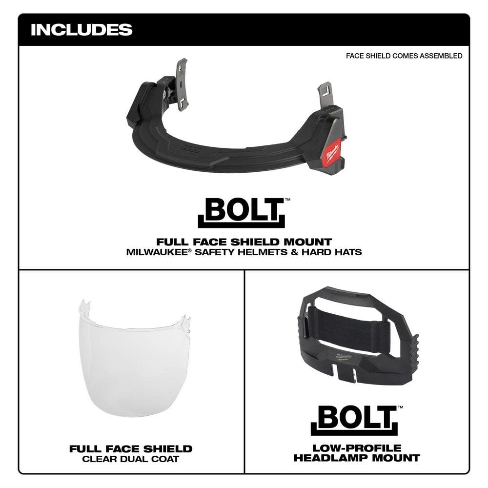 Milwaukee 48-73-1420 BOLT Full Face Shield, Clear, Compatible Safety Helmets & Hard Hats