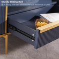 thumbnail image 6 of OKD Modern Luxury Fluted Coffee Table with Faux Marble Top, 48" Oval Wood Coffee Table with Drawer & Gold frame, Center Table for Living Room, Dark Blue, 6 of 8
