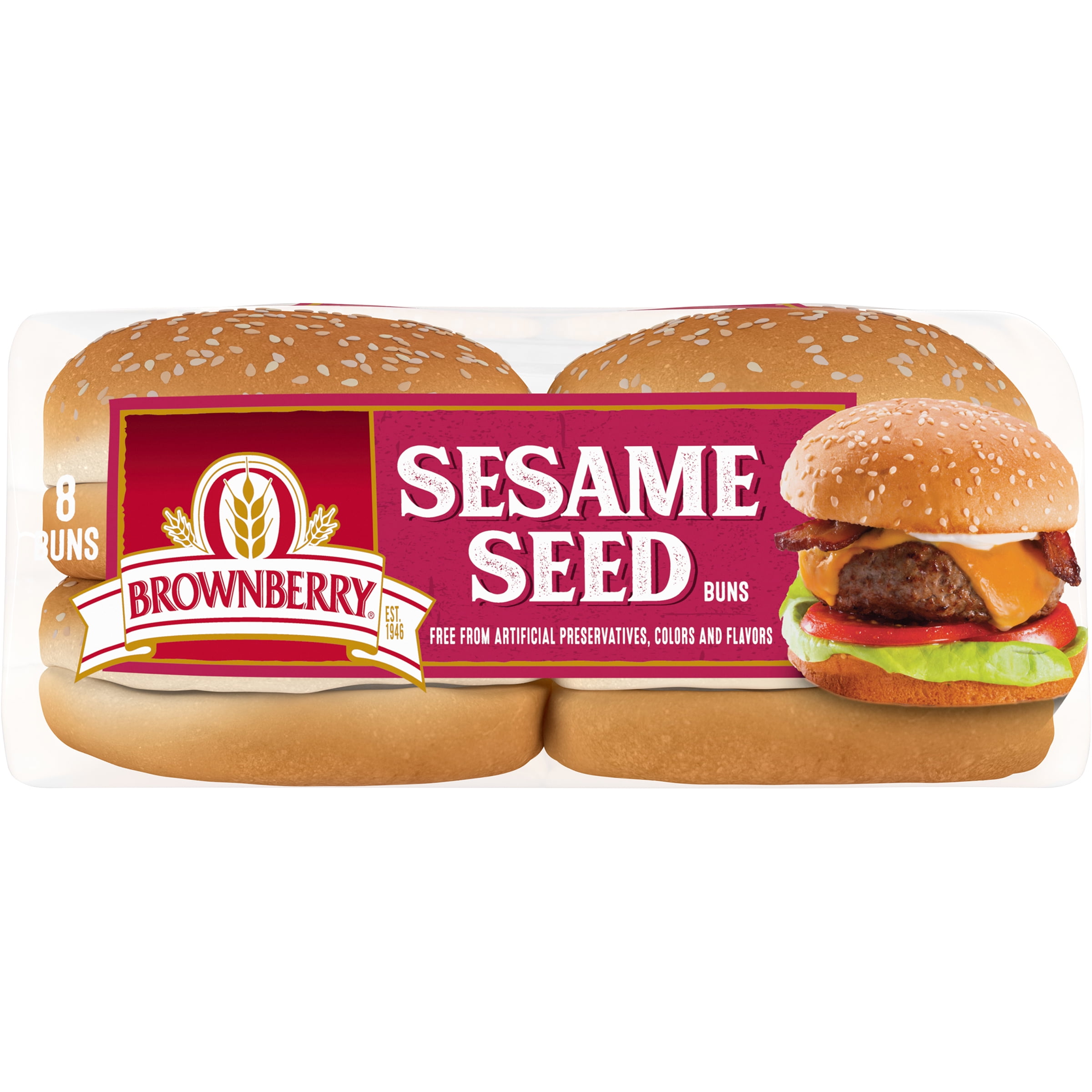 Brownberry Sesame Seeded Sandwich Buns, BBQ Size Rolls, 8 Buns, 16 oz