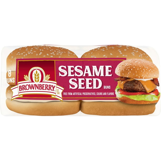 Brownberry Sesame Seeded Sandwich Buns, BBQ Size Rolls, 8 Buns, 16 oz