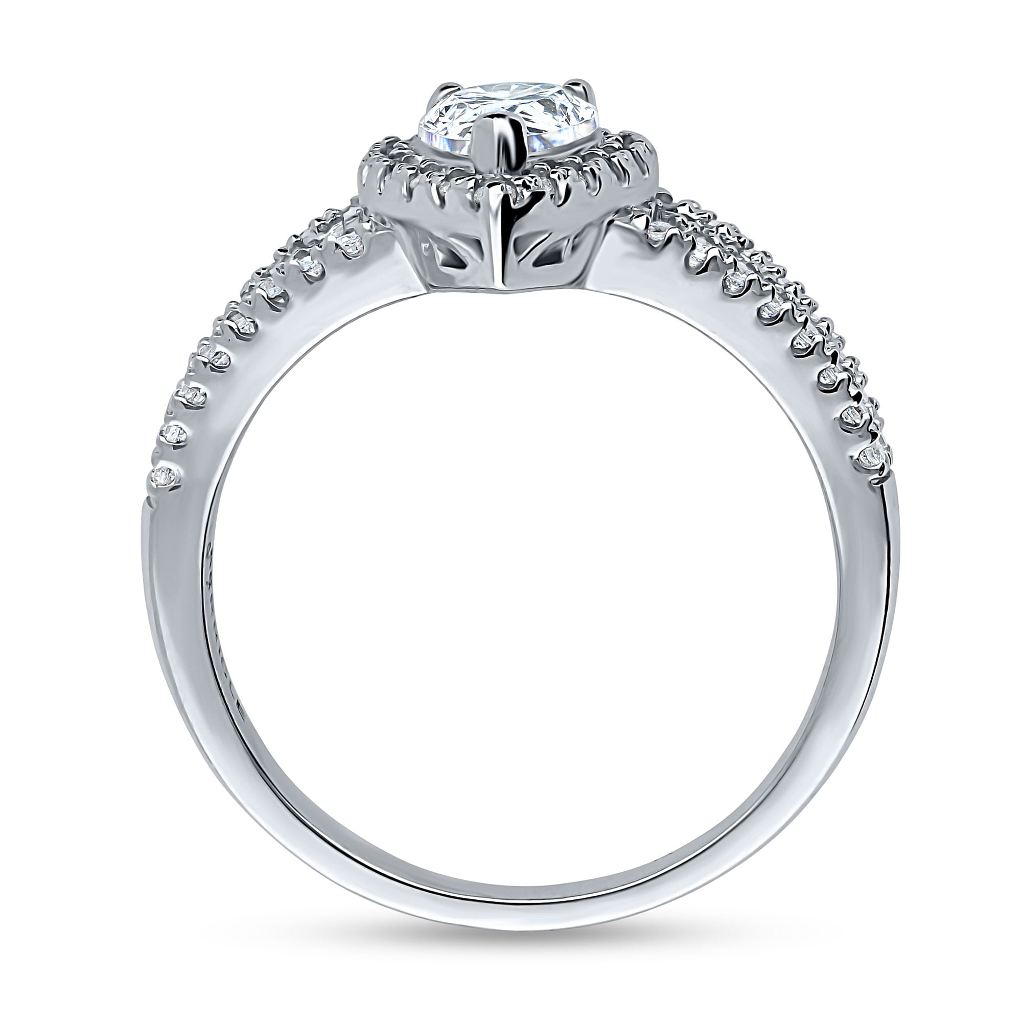 BERRICLE Sterling Silver Halo Wedding Engagement Rings Pear Cut Cubic Zirconia CZ Promise Split Shank Ring for Women, Rhodium Plated Size 9