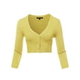 thumbnail image 1 of A2Y Women's Solid Cropped Bolero 3/4 Sleeve Button Down V-Neck Cardigan Sweater Baby Yellow 2XL, 1 of 5
