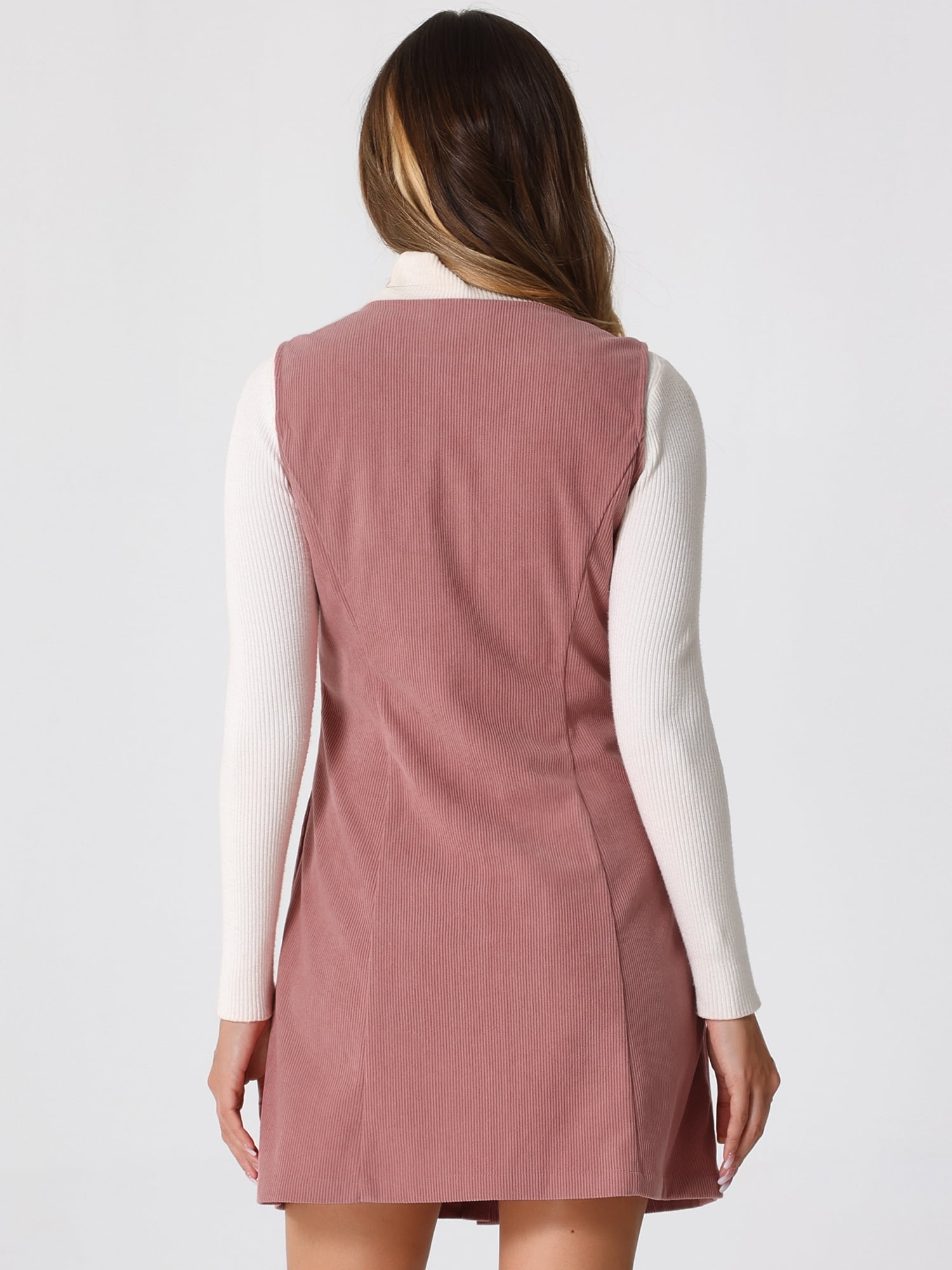DARING DIVA Women's Corduroy Button Down Pinafore Overall Dress L Pink
