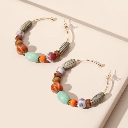 Vibrant Wooden Bead Hoop Earrings - Retro Ethnic Style Jewelry with Colorful Decorations - Trendy Holiday Ear Ornaments for Women, Unique Gift Idea
