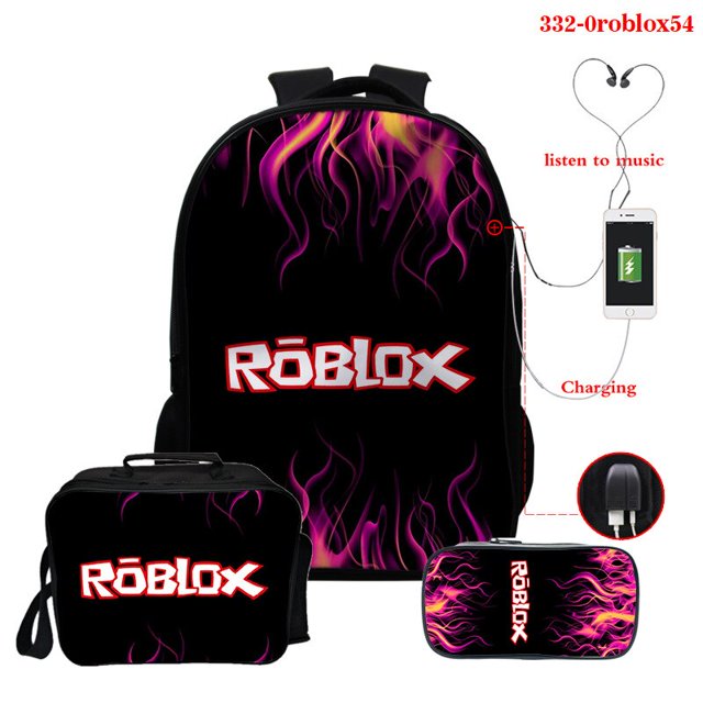 Roblox mochila de impresión Digital 3D de tres piezas, bolsa de almuerzo, estuche de lápices, cremallera a todo color, regalo escolar