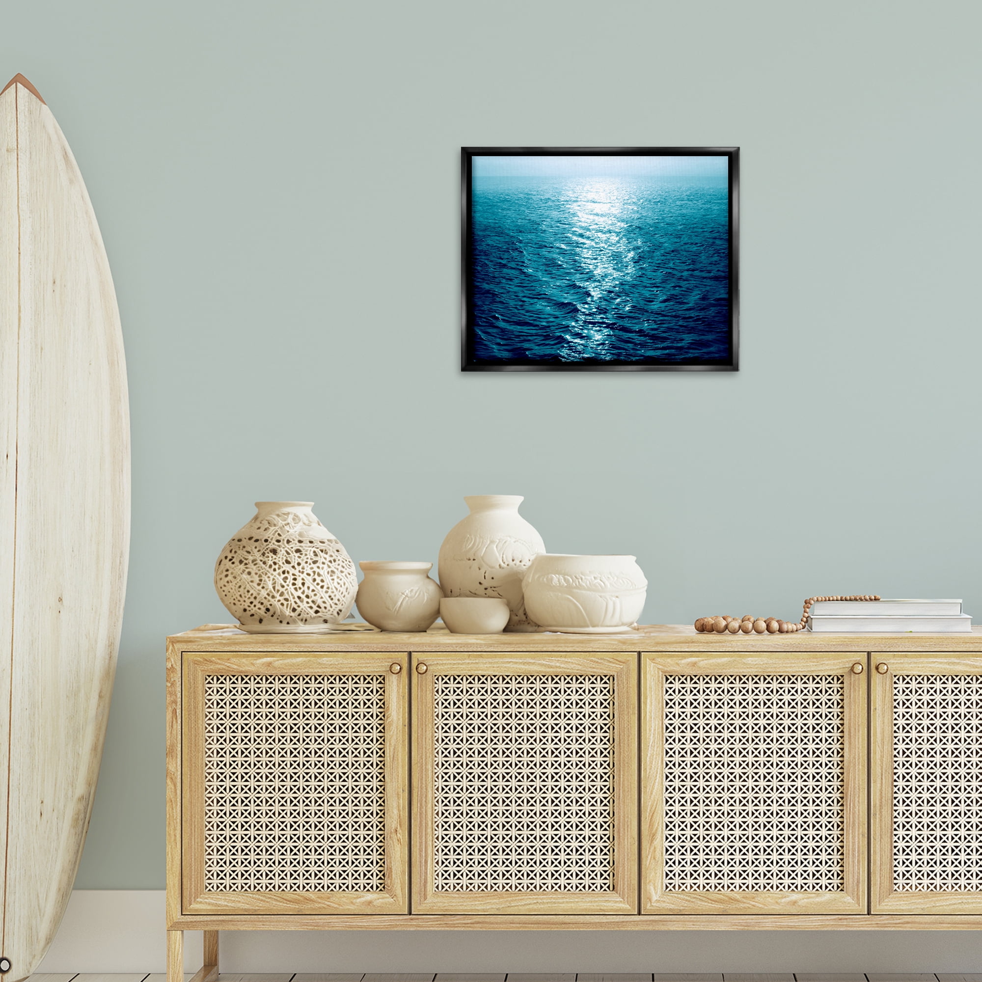 Stupell Industries Sun Reflected Ocean Ripples Landscape & Nature Photography Black Floater Framed Canvas Art Print Wall Art, 21 x 17