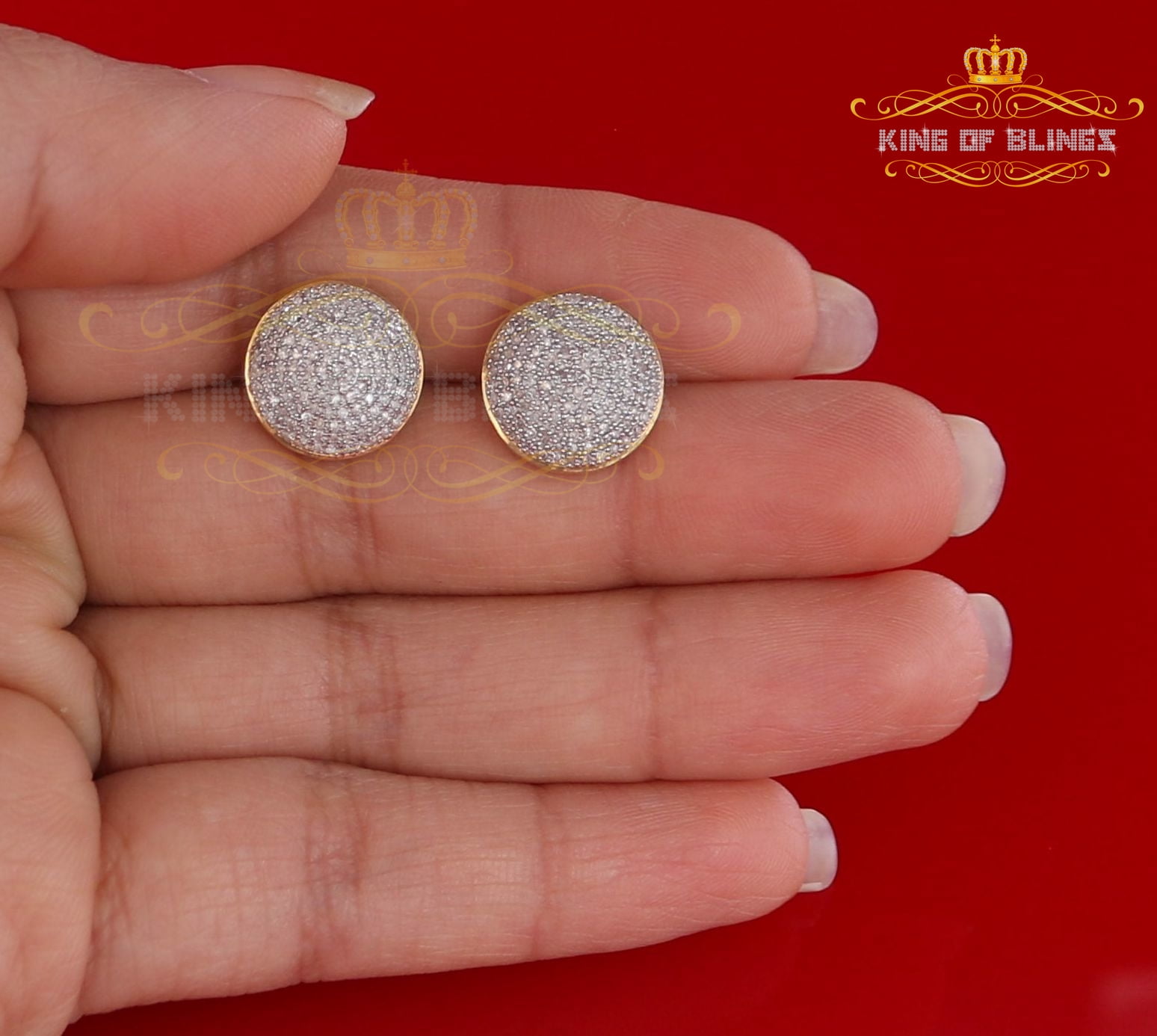 King of Bling's 925 Sterling Silver Yellow Hip Hop 0.66ct Diamond Men's/ Women's Stud Earrings