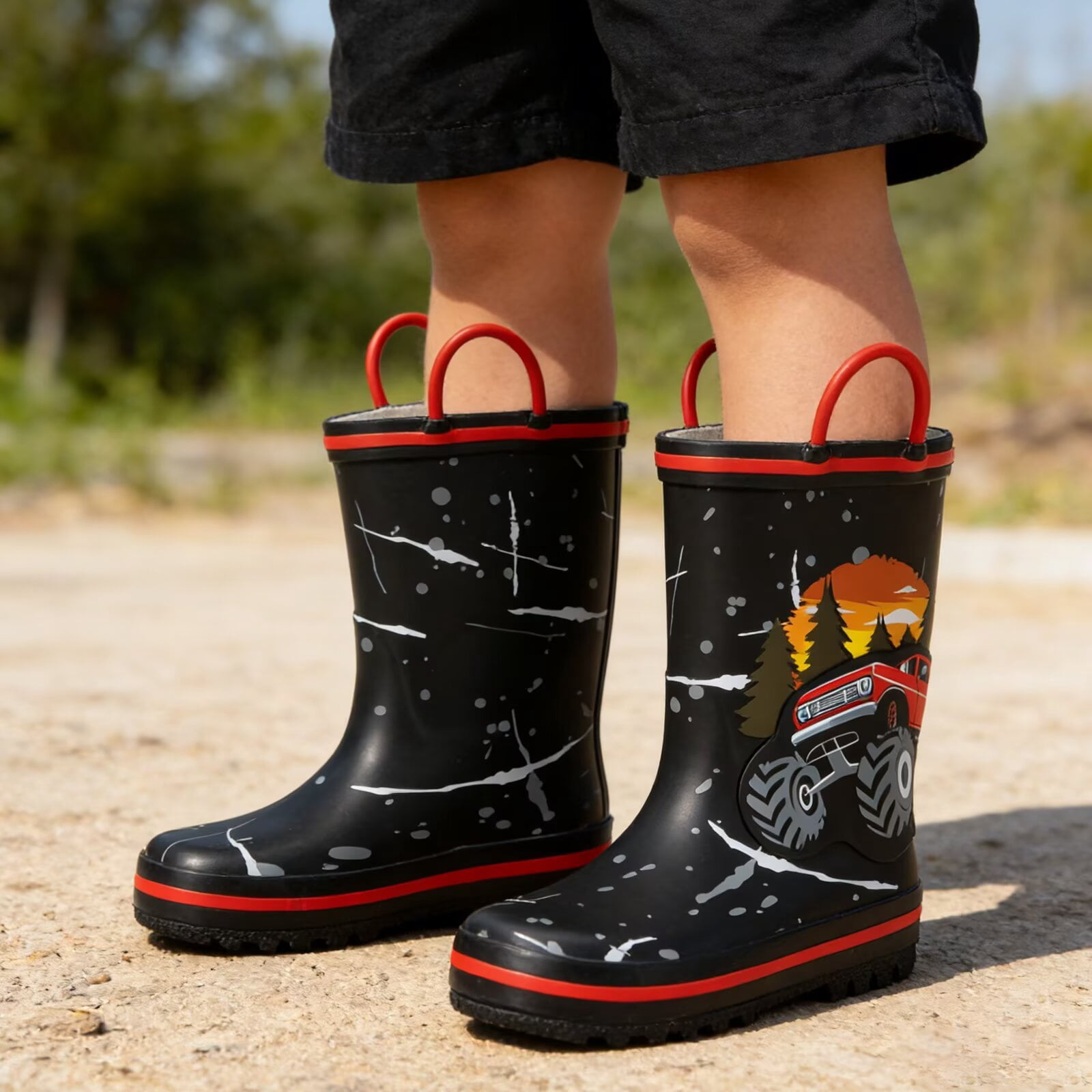 EUXTERPA Toddler Rain Boots for Boys Waterproof Kids Rubber Boots with Easy On Handles Toddler Size 5