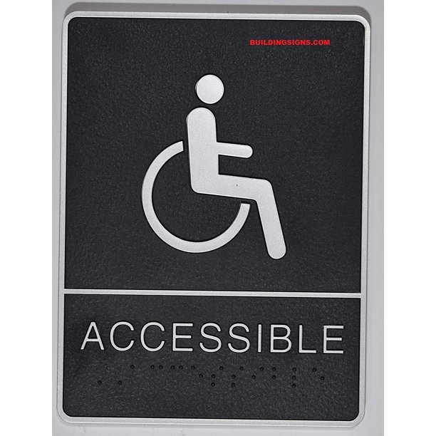 ADA Wheelchair Accessible Restroom Sign with Tactile Graphic (Black,6x9