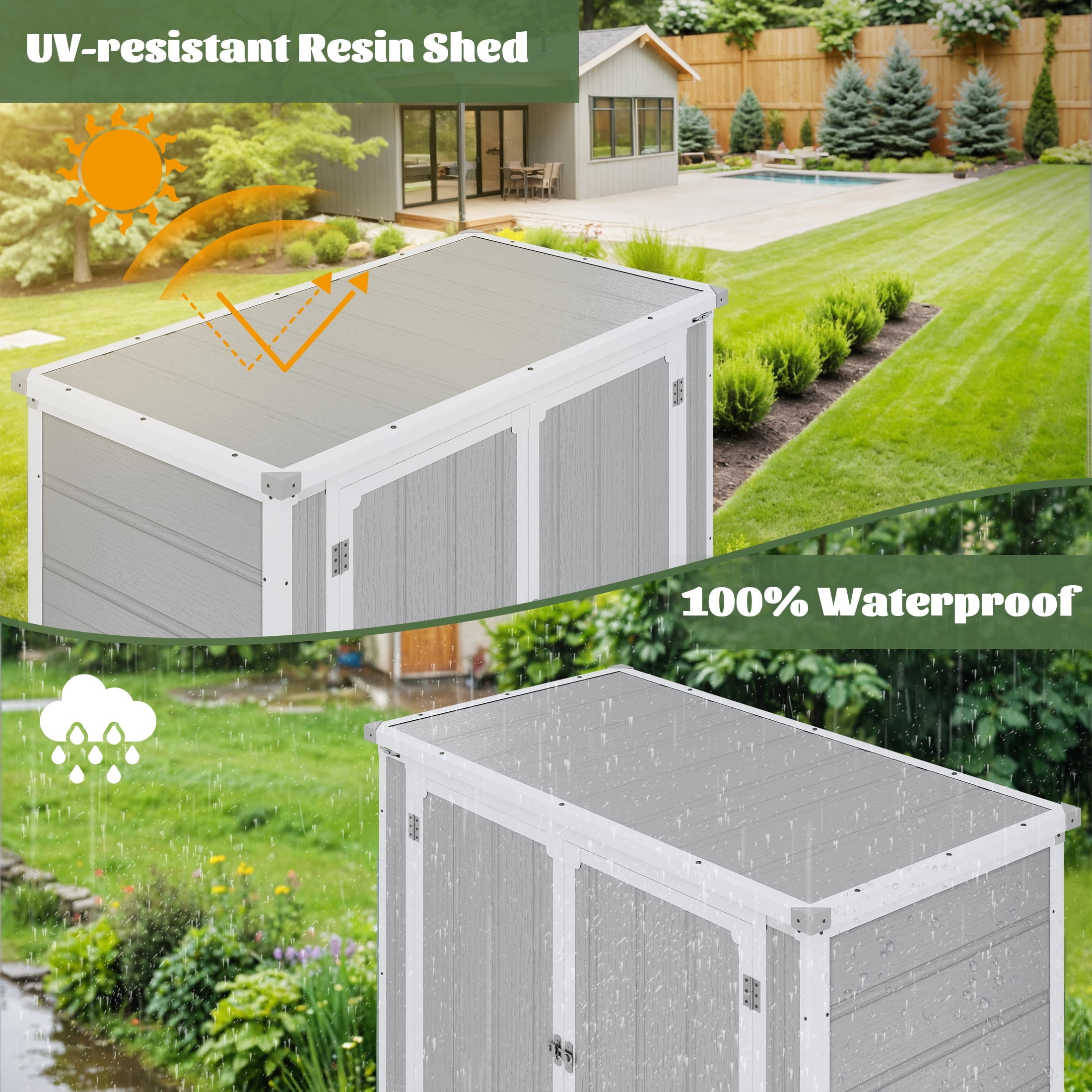 Enyopro 306Gal Shed & Outdoor Storage, Horizontal Resin Storage shed with Floor, All-Weather Tool Plastic Sheds for Bike, Lawn Mower, Generator, Garbage Cans and Outdoor Storage