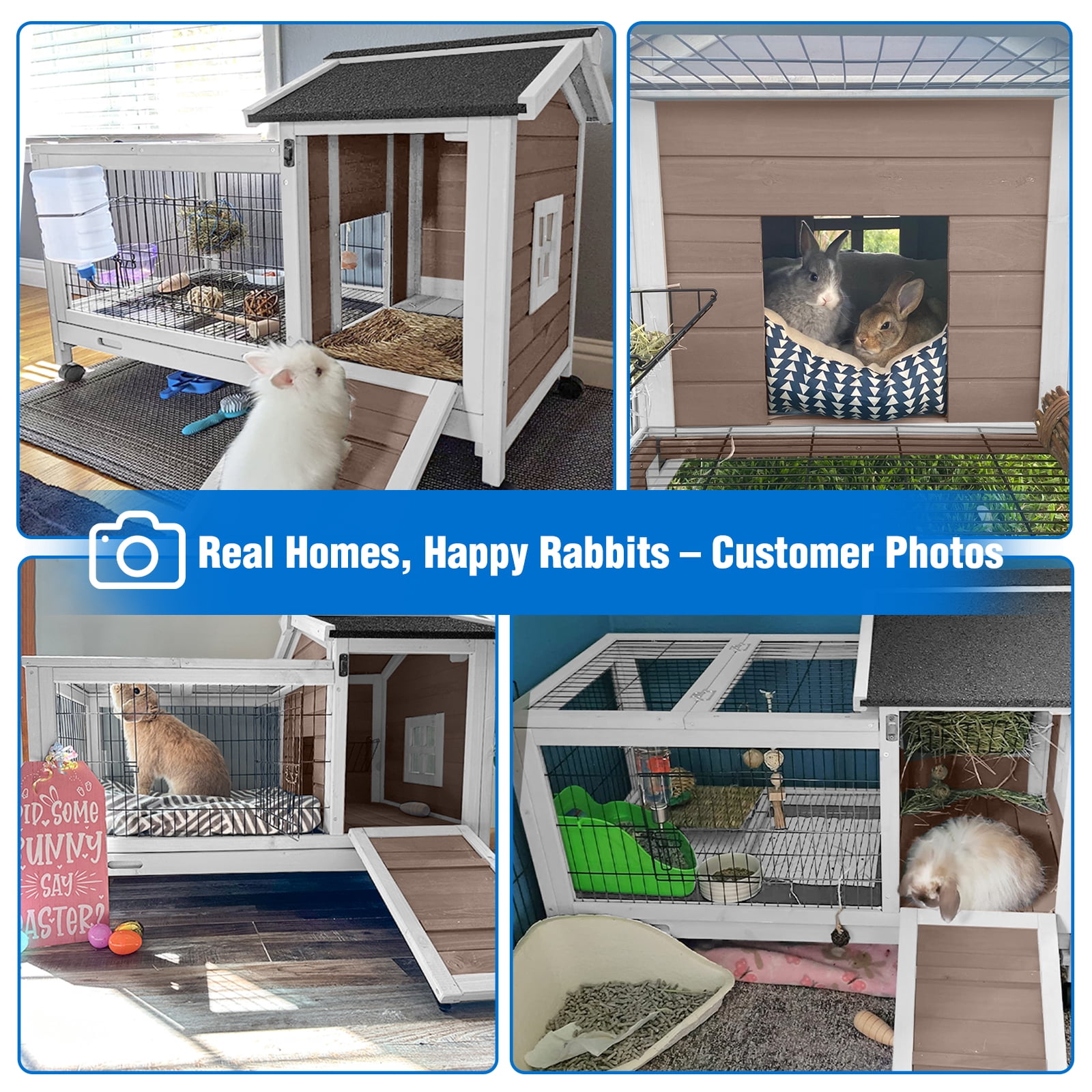 Suumerpety Rabbit Hutch Indoor Rabbit Cage Outdoor Bunny House with Wheels,No Leak Pull Out Tray