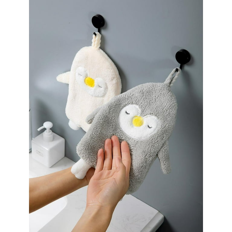 Cute Hand Towels, Bathroom Towels with Hanging Loop, Children Hand Towel Animals, Microfiber Coral Fleece Absorbent Hand Towel for Kitchen Bathroom