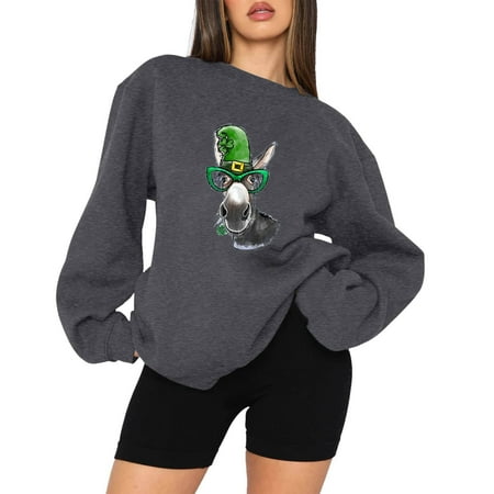 

Womens St. Patrick s Day Shirts Cute Holiday Graphic Print Casual Crew Neck Blouses Long Sleeve Basic Green Tee Tops Gray shirts for women Medium