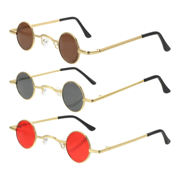 FOLOYORI Vintage Trendy Circle Glasses Gold Frame with Red Lens 3Pcs 5.5x5.1x1.3in