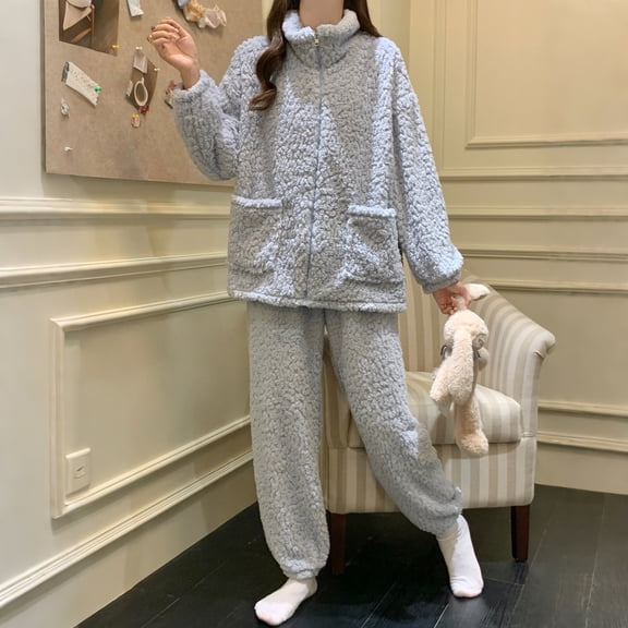 Womens Pajamas Long Sleeve Top and Pants Two Piece Pajama Set Fuzzy Christmas Pajamas