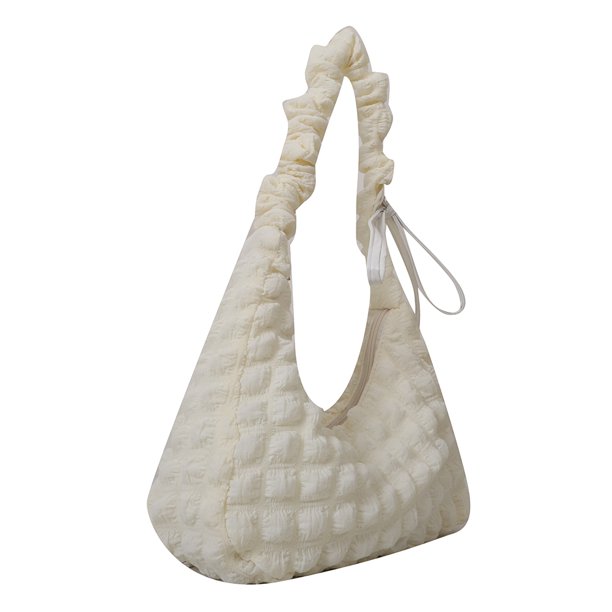 Bolsos de burbujas para mujer, bolsos de mano de color sólido con correa suave con cordón (blanco)