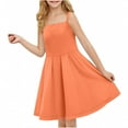 thumbnail image 2 of BRGZLK Girls Summer Dresses, Cute Solid Color Round Neck Sleeveless Waist Cinched Stretchy Dresses A-Line School Recital Dress Orange 4-5 Years, 2 of 6