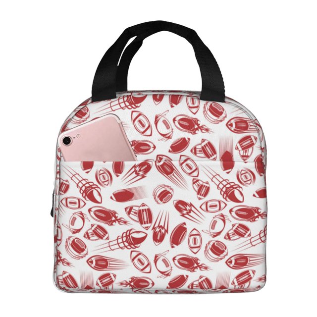 Easygdp Red Football Bolsa Térmica Premium - Tela Oxford Impermeable, Gran Capacidad, Bolsillo Frontal, Unisex para Trabajo, Escuela, Actividades al Aire Libre y Picnics