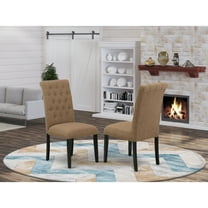 Parson Chair Contemporary Chic Linen Fabric Dining Chair Black Legs Light Sable