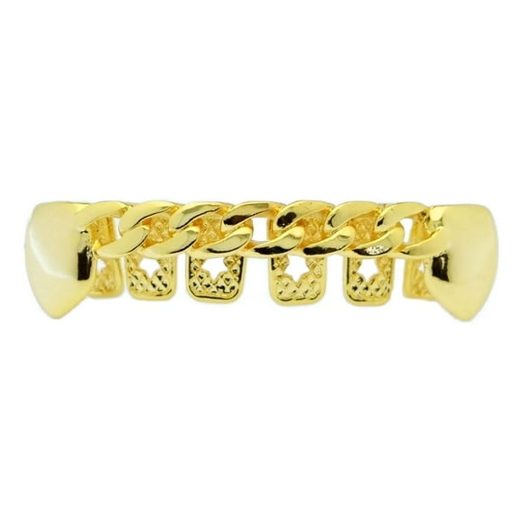 14k Gold Plated Grillz Cuban Link Plain Lower Bottom Teeth Row Hip Hop Rapper Grills