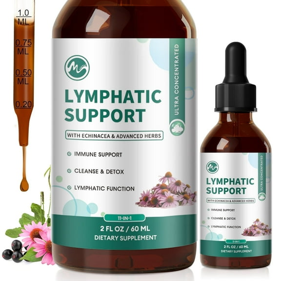Lymphatic Drainage Drops,11-in-1 Lymph Detox And Cleanse Support,Vegan Supplement with Echinacea, Elderberry,Red Clover, Burdock Root, Cleavers Herb,2FL oz