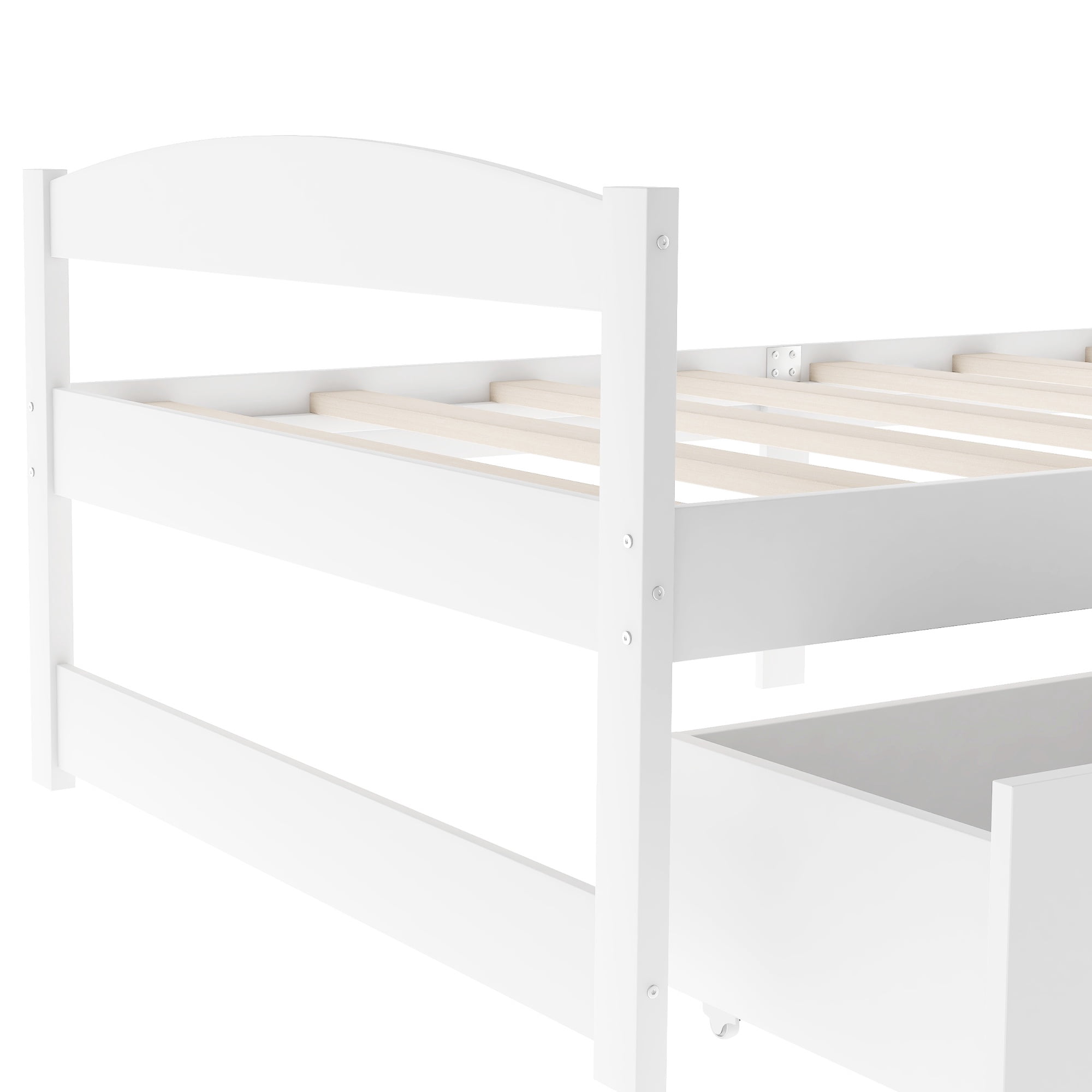 PORKISS Twin Bed Frame with 2 Storage Drawers, White Twin Size Platform Bed with Wood Slat Support, No Box Spring Needed, Wood Bed Frame for Kids, Teens, Guest Room
