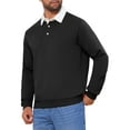 thumbnail image 4 of INSPIRE CHIC Men's Contrast Collared Long Sleeves Pullover Polo Sweatshirt L Black, 4 of 6