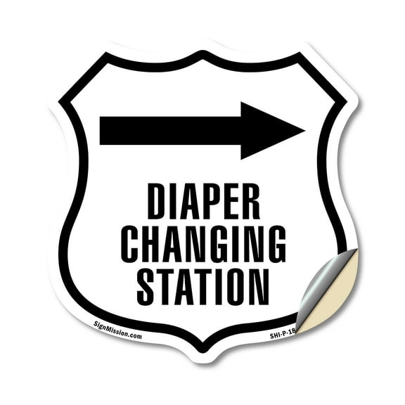 Diaper Changing Station Right 18 inch X 18 inch Shield Shaped Heavy Duty 3.2 mil Vinyl Decal Weather Resistant Made in the USA