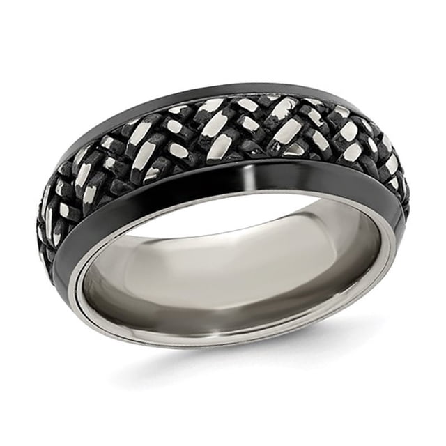Bague Tissée en Titane Noir pour Hommes (9mm)