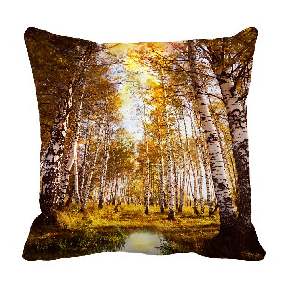 PHFZK Landscape Nature Scenery Pillow Case, Autumn Birch Forest in