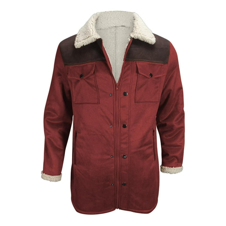 Yiliang Mens Pea Jacket Sherpa Lined Y2K Classic Notched Collar