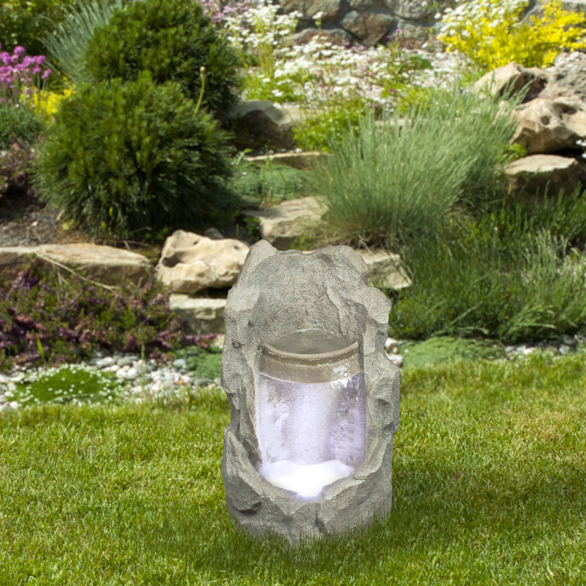 Northlight 24.5" Prelit LED Raised Stone Basin Outdoor Patio Garden Water Fountain - Gray